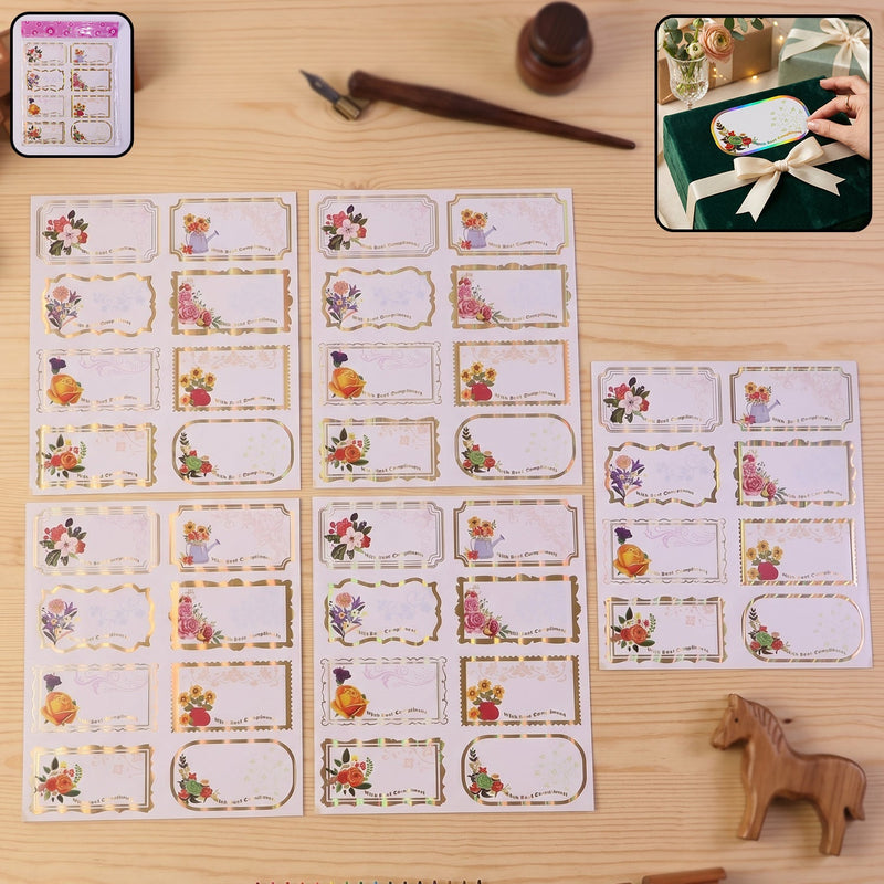Gift Tag Stickers With Best Compliments Floral Foil Labels For Gifting (40 Pc)