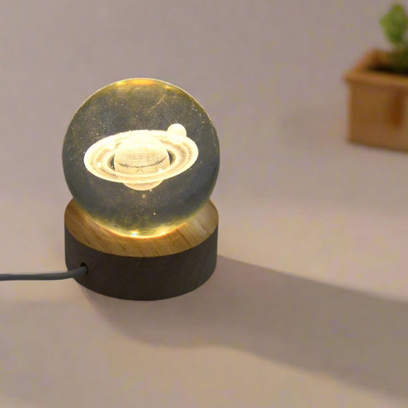 Astronaut 3D Crystal Ball Lamps With Wood Base