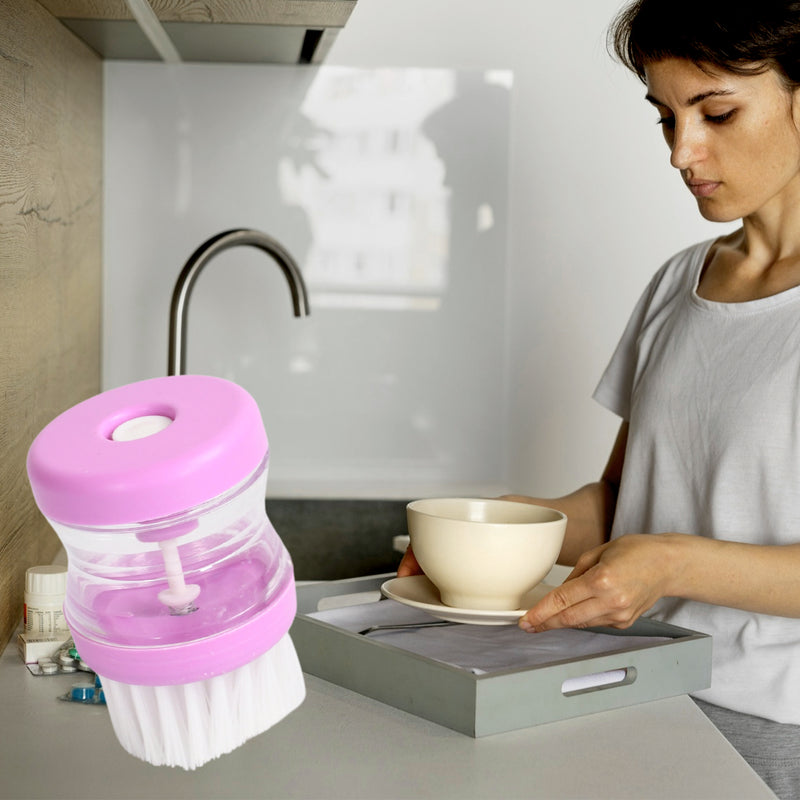 Plastic Wash Basin Brush Cleaner With Liquid Soap Dispenser (Multicolour)