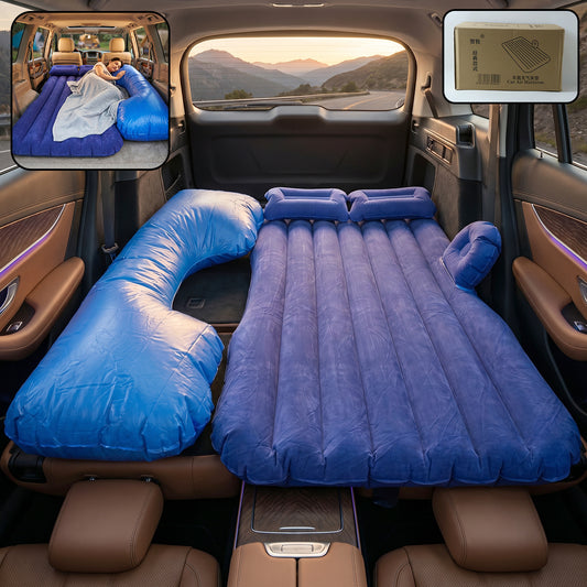 Portable Car Air Mattress Bed Set With Pump  Pillows Inflatable (Blue)