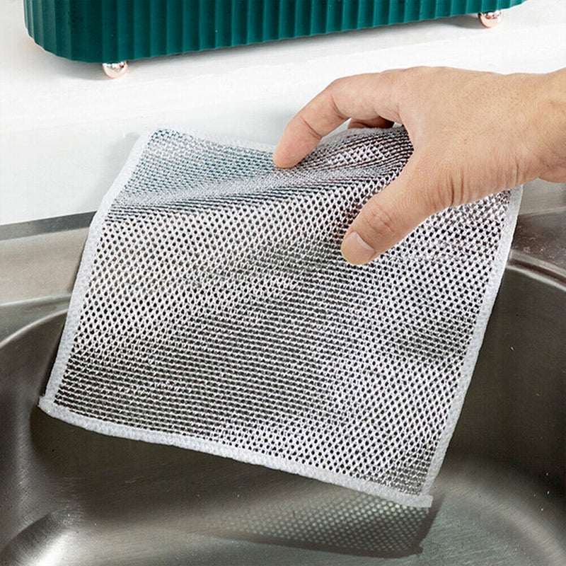 Double-sided Multipurpose Microfiber Cloths / Stainless Steel Scrubber Non-scratch (20x20 Cm)