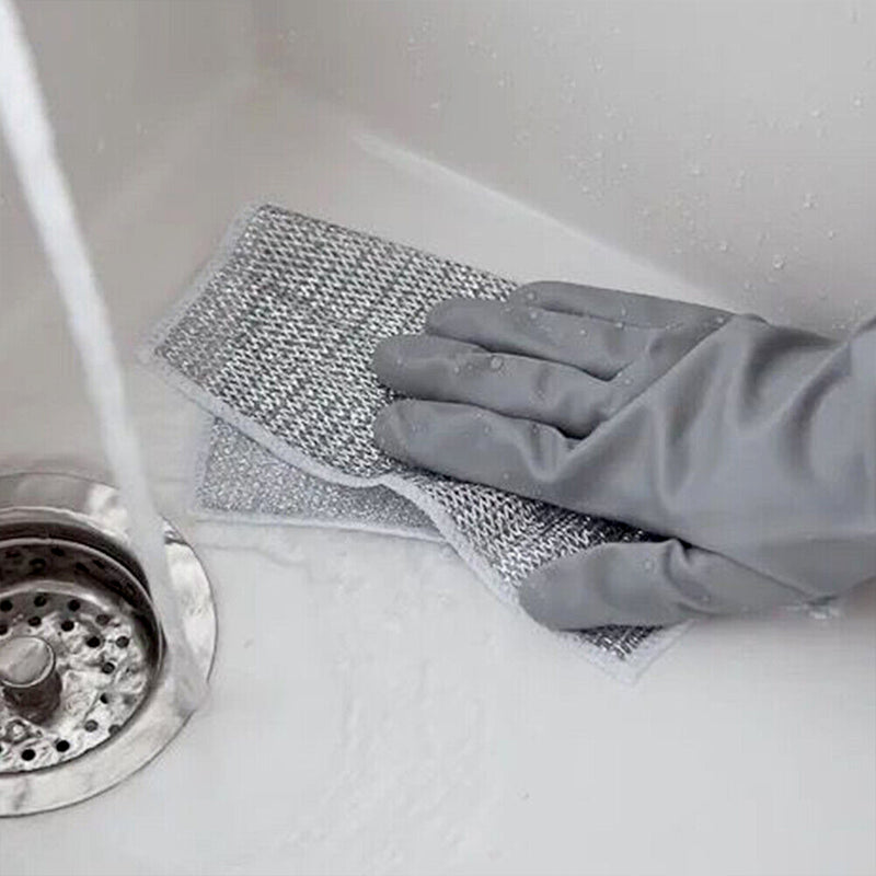 Double-sided Multipurpose Microfiber Cloths / Stainless Steel Scrubber Non-scratch (20x20 Cm)