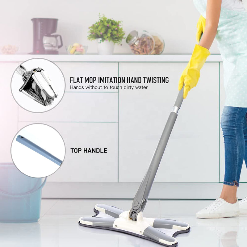 X Shape Mop Floor Cleaning Hands-free With 1 Super-absorbent Microfiber Pads.