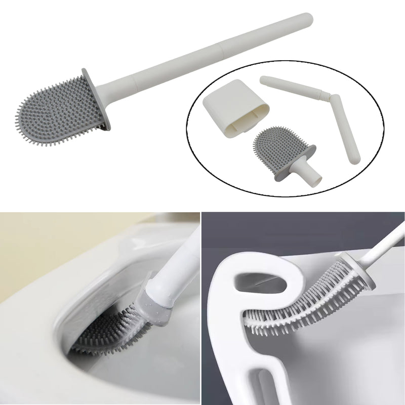 Portable Silicone Toilet Brush With Holder & Non-slip Long Handle