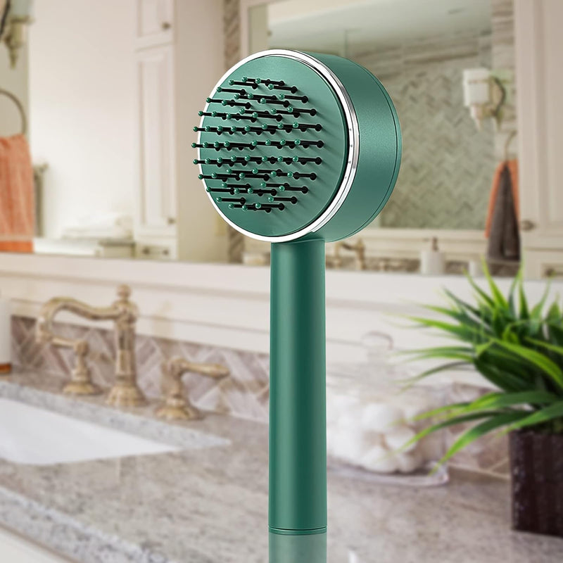 Massage Comb With Long Handle, Detangling Self-cleaning Hair Brush