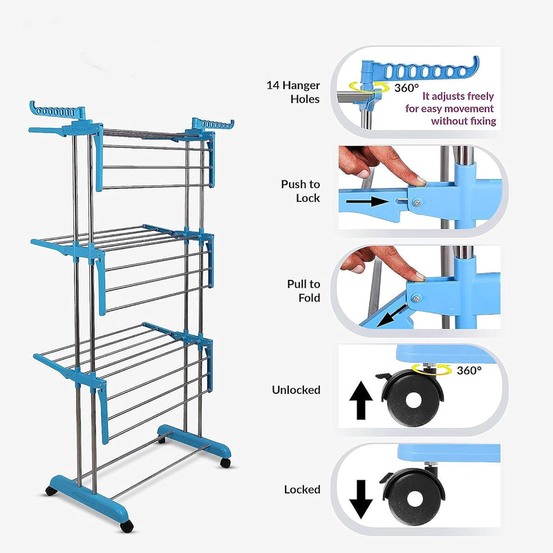 Stainless Steel 3 Layer Foldable Cloth Drying Stand (1 Set)