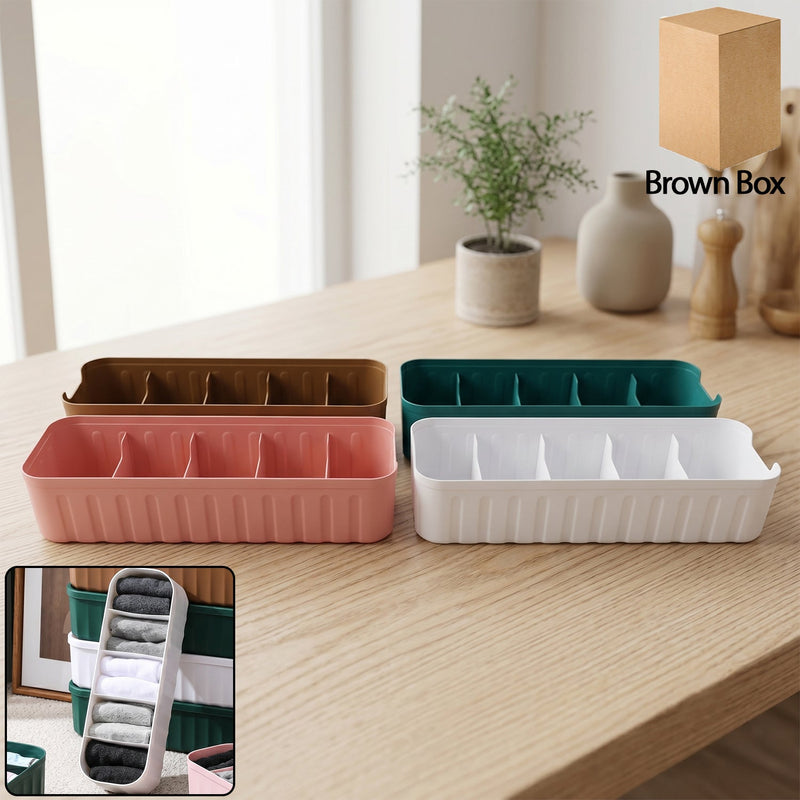 Plastic 5-grid Drawer Organizer Tray For Socks Underwear Ties (4 Pc Set)