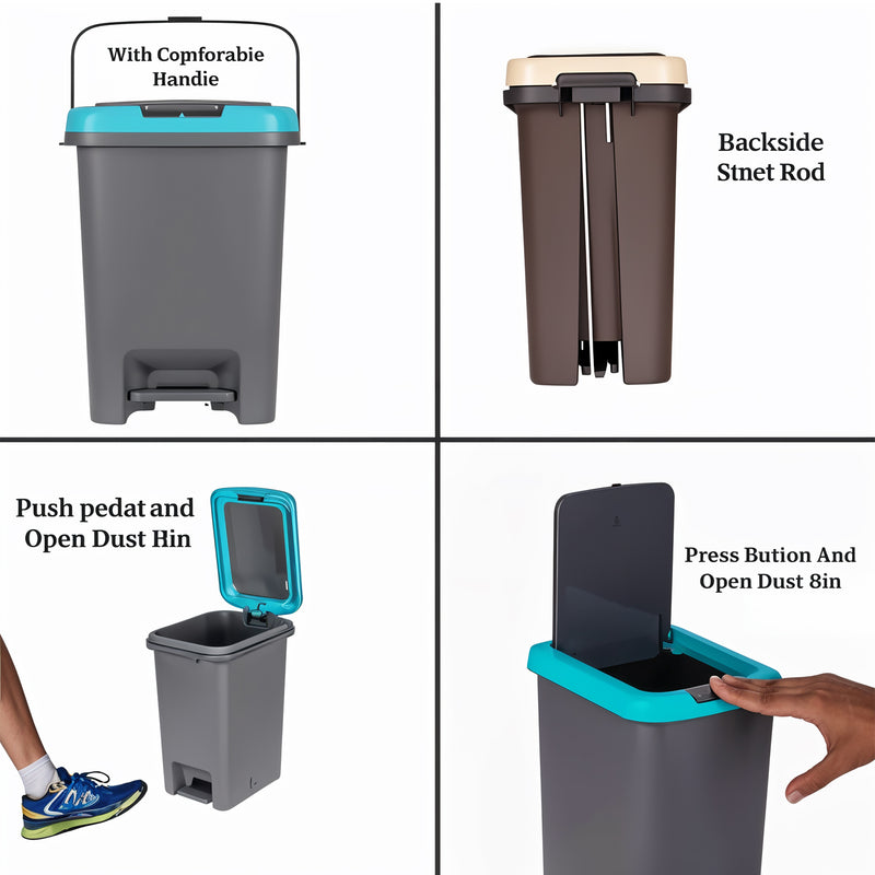 Push N Pedal Plastic Dustbin 10L Capacity