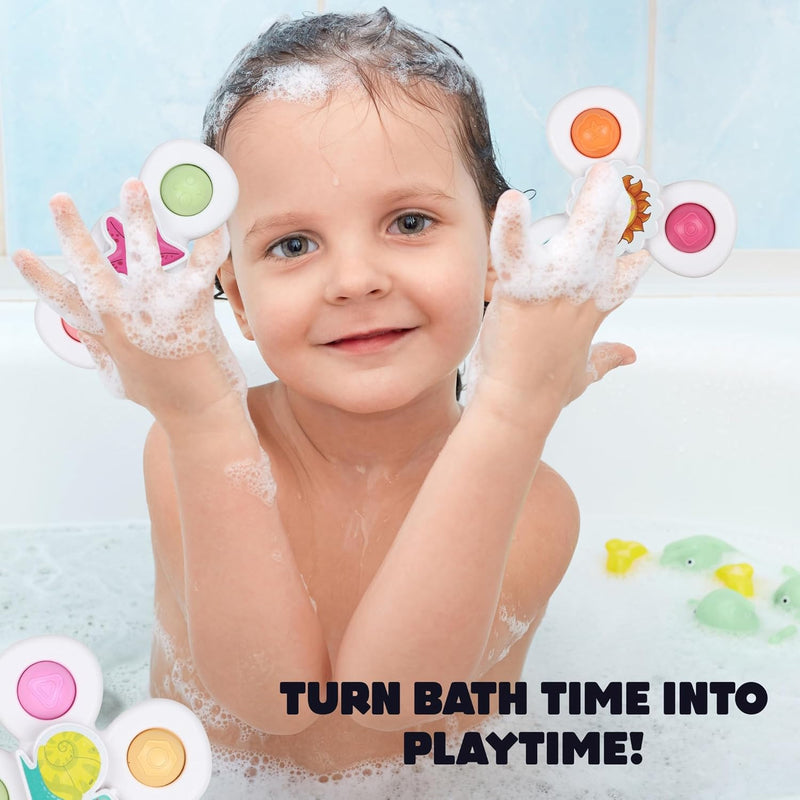 White Baby Spinner Toy Set  Sensory Suction Spin Toys (3 Pc Set)