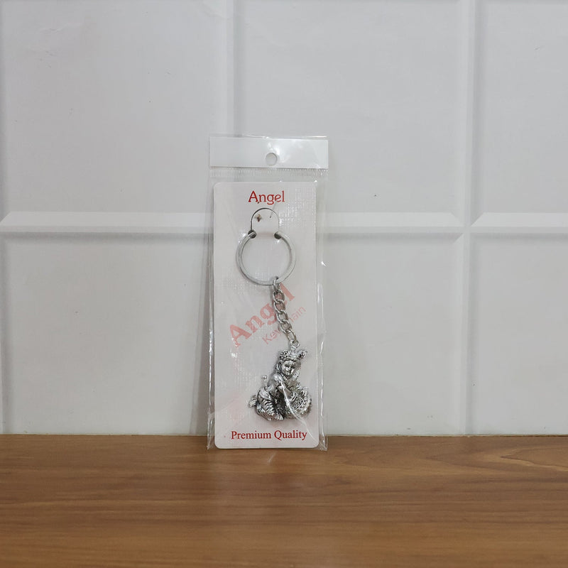 Premium Silver-Finish Metal Bal Krishna Eating Makhan Keychain (1 Pc)