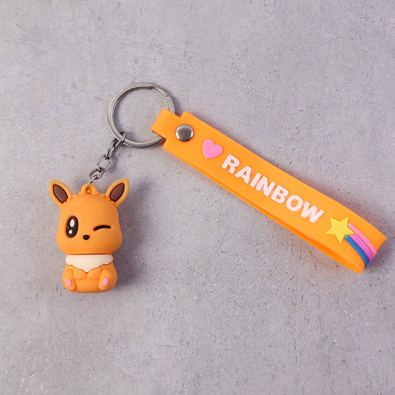 Cute Cartoon Silicone 3D Key Chain with Metal Hook & Strap (Pack of 1)
