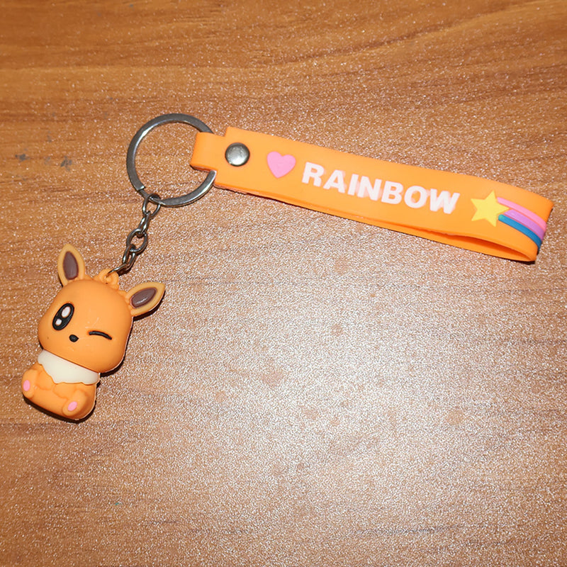 Cute Cartoon Silicone 3D Key Chain with Metal Hook & Strap (Pack of 1)
