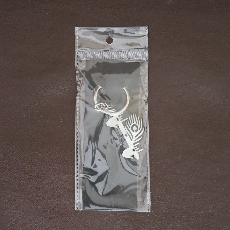 Krishna Flute & Peacock Feather Metal Keychain - (1 Pc)