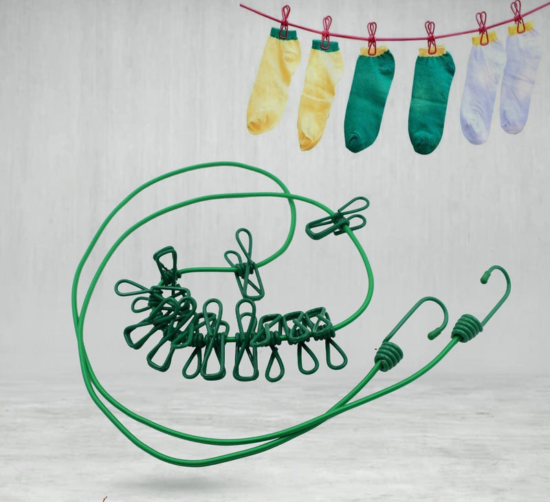 Elastic Cloth Drying Rope With 12 Metal Clip Portable Clothes Line For Home  Travel