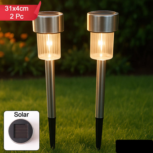 Solar-powered Stainless Steel Garden Pathway Lights 31x4 Cm (Set of 2)