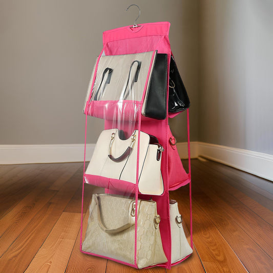 6 Pockets Hanging Purse Handbag Organizer Clear Hanging Shelf Bag