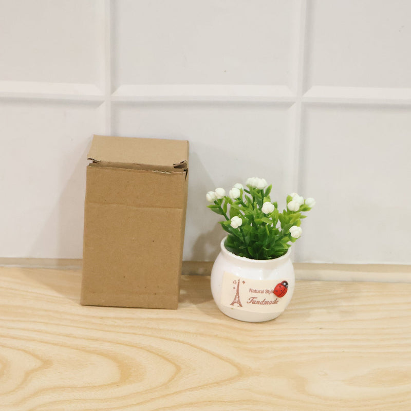 Mini Artificial Plant With Ceramic Pot White Flower Bonsai For Home Decor (1 Pc)