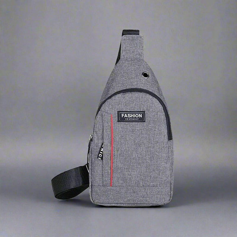 Grey Waterproof Anti Theft Crossbody Fanny Pack, USB Charging Earphone Hook Sling Travel Messengers Bag