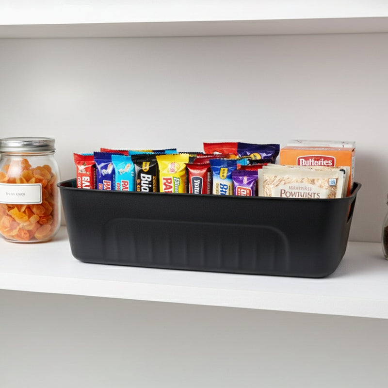 Black Plastic Storage Basket Tray Set (4 Pcs)