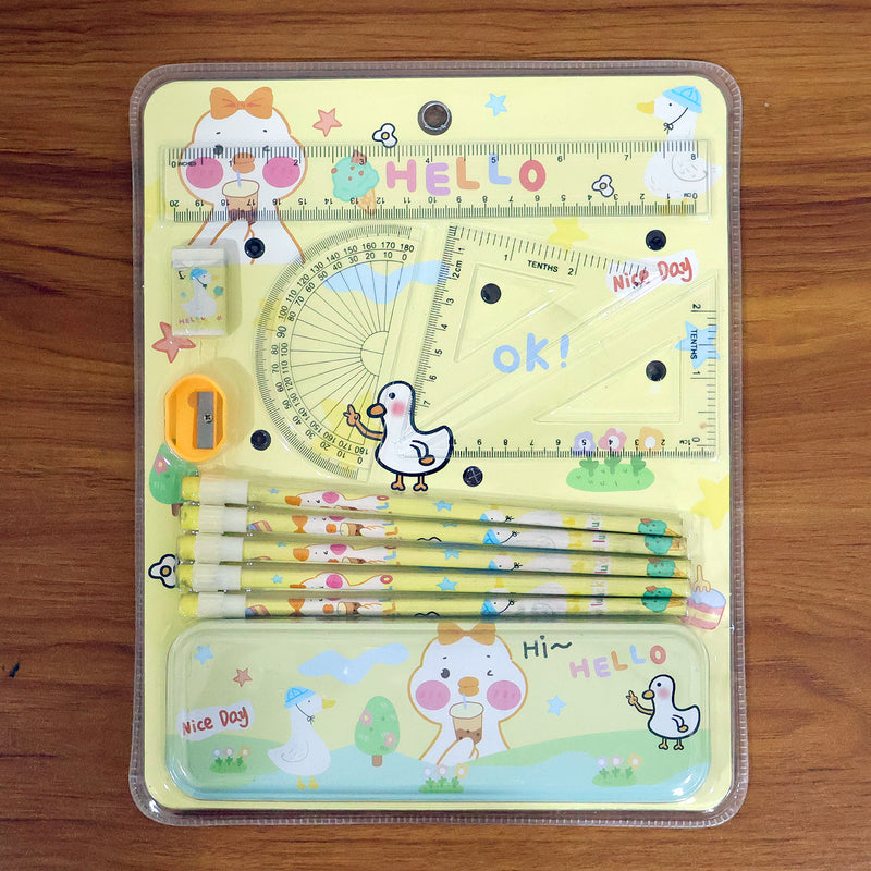 Cute Cartoon Geometry Box Stationery Set (1 Set)