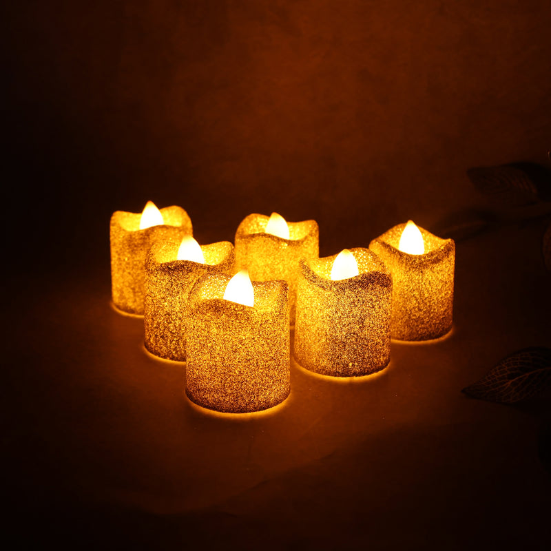 Christmas Premium Glitter Led Tealight Candles (6 Pc Set)