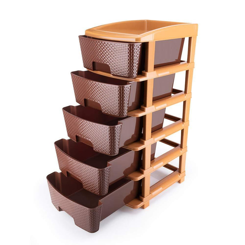 5 Tier Plastic Modular Drawer System For Multiple Use (Brown Colour)