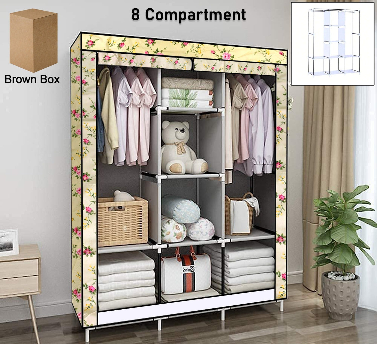Big 8 Compartment Portable & Collapsible Wardrobe Racks (1 Set)