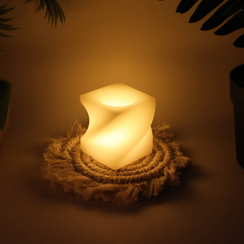 Set Of 12 Led Flameless Decorative Candles  Square Shape Tealight Lamps