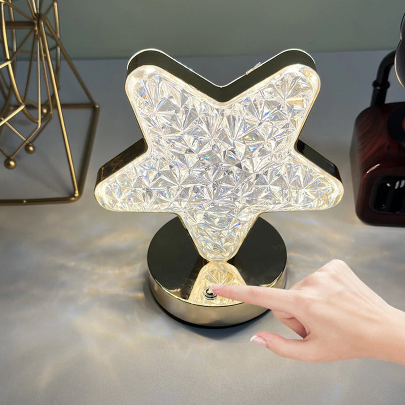 Star Shape Crystal Diamond Lamp, Rechargeable, 3-way Dimmable & Touch Control