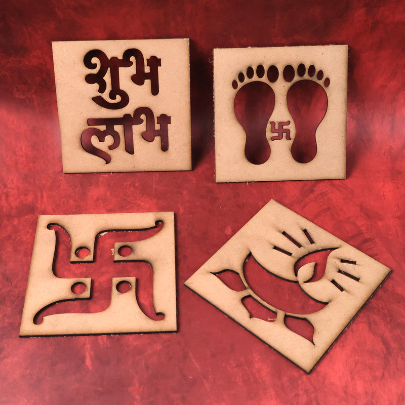 Wooden Decorative Cutouts (Mix Design  4 Pc)
