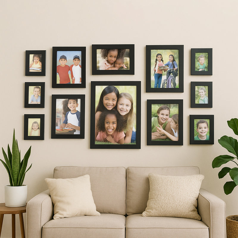 12 Pcs Premium Black Photo Frame Set / Wall Hanging Gallery Frames