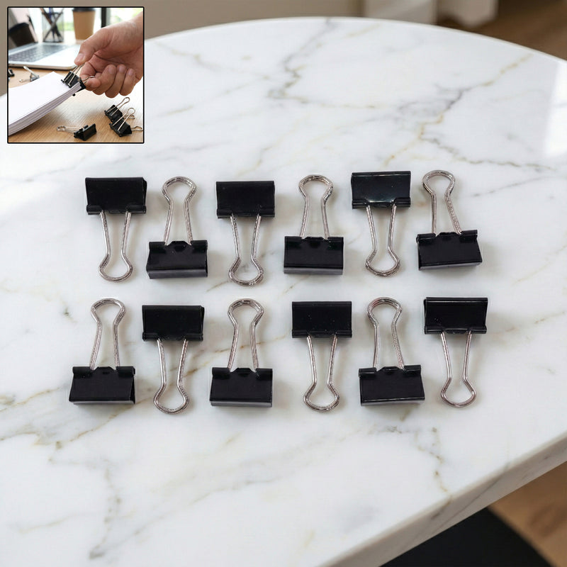 Black Metal Binder Clips (19 Mm 12 Pieces Set)