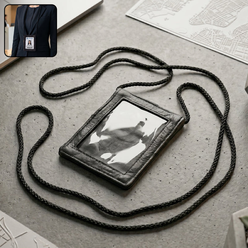 Leather Neck Wallet  Convenient Id  Card Holder With Lanyard