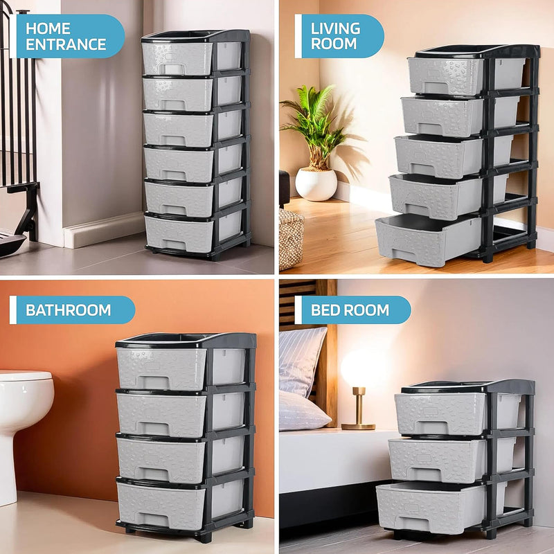 6 Layer Plastic Organizer Cabinet With Stone Texture Drawers