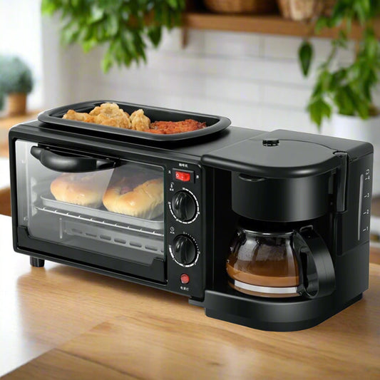 3 In 1 Breakfast Maker Portable Toaster, Oven Grill Pan & Coffee Maker
