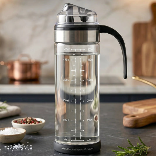 Glass Oil Dispenser Bottle With Handle And Auto Flip Lid For Kitchen (500 Ml)