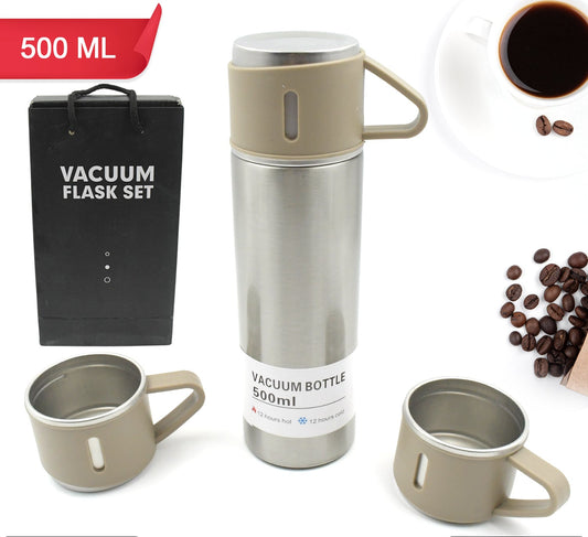 Stainless Steel Vacuum Flask Set With 3 Steel Cups (500ml)
