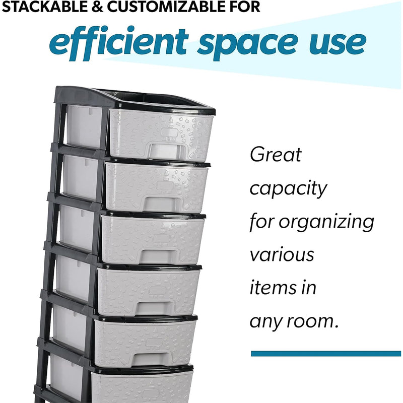 6 Layer Plastic Organizer Cabinet With Stone Texture Drawers