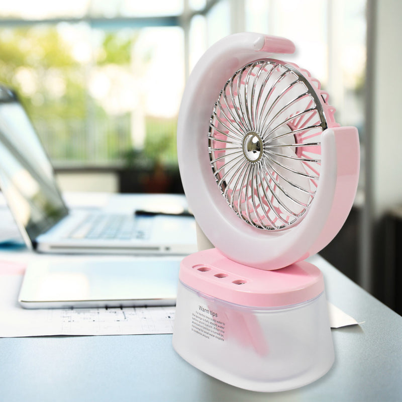 Portable Desktop Fan With LED Light, USB Rechargeable