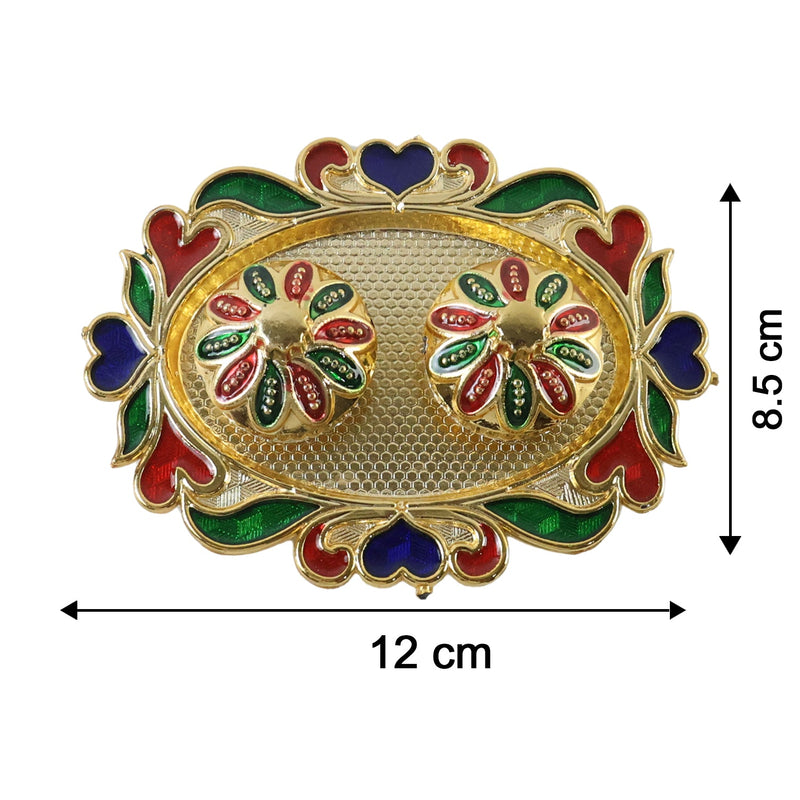 Decorative Kankavati Kumkum Holder Golden Enamel Pooja Thali With Bowls (1 Pc)