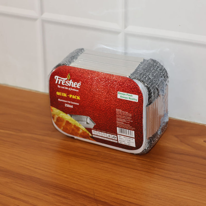 Disposable Aluminium Food Containers with Lids – 250 ml Capacity (Pack of 25)
