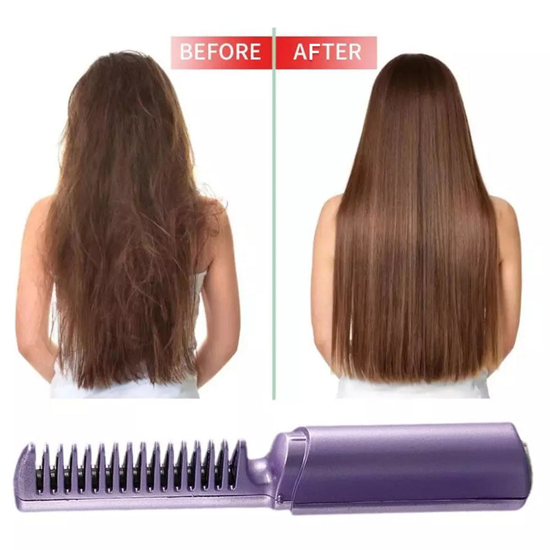 Rechargeable Mini Hair Straightener Travel Portable USB Charging Cordless Hair Straightener Bursh Three Temperature Adjustments Flat Iron Comb