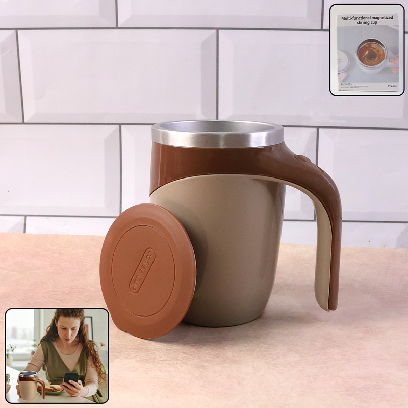 Stirring Coffee Mug | Magnetic Stirring Coffee Cup | Stainless Steel Mug for Milk | Travel Mixing Cup | Self Stirring Coffee Mug, Suitable for Coffee / Milk / Hot Chocolat | Battery Operated ( Battery Not Included)