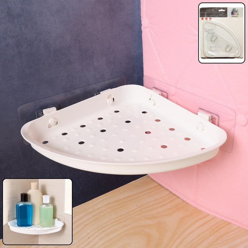 Self-Adhesive Corner Bathroom Shelf with Fast-Drain Holes (1 Pc)