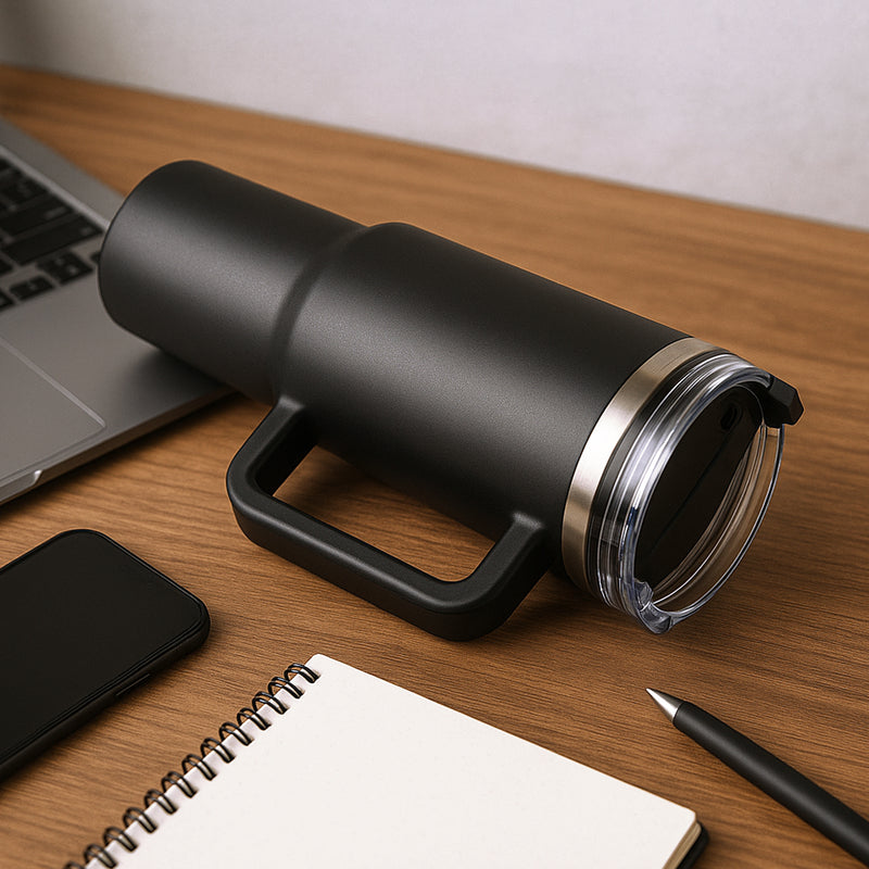 Premium Stainless Steel Vacuum Insulated Travel Mug With Straw And Handle (1200ml)