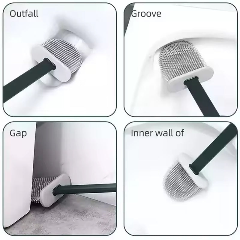 Portable Silicone Toilet Brush With Holder & Non-slip Long Handle
