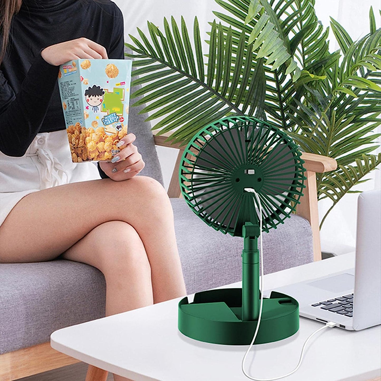 Telescopic Electric Desktop Fan, Height Adjustable Foldable & Portable