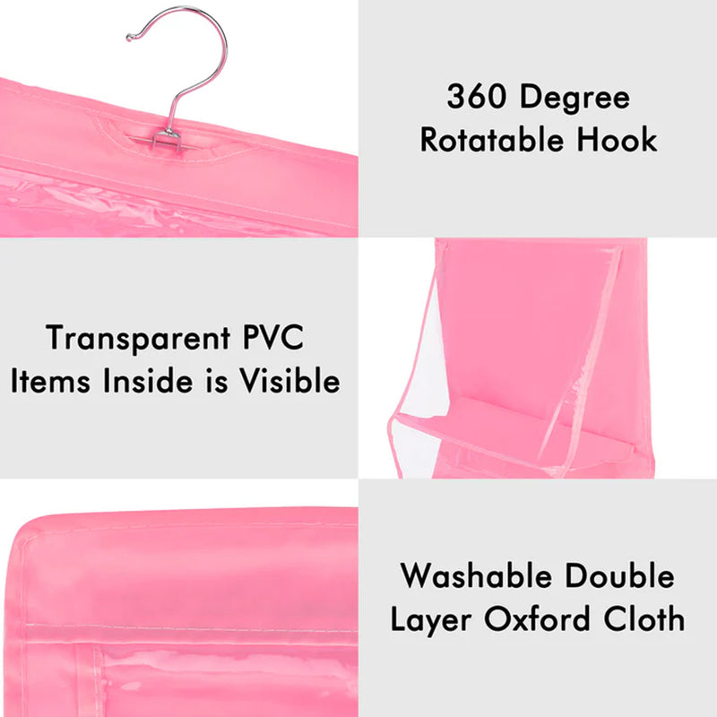 6 Pockets Hanging Purse Handbag Organizer Clear Hanging Shelf Bag