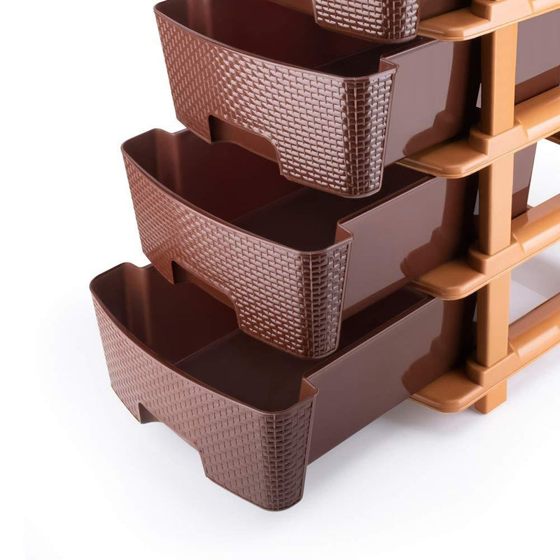 5 Tier Plastic Modular Drawer System For Multiple Use (Brown Colour)