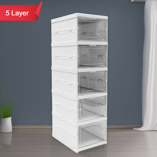 Stackable Multifunctional Storage For Clothes, Foldable Drawer / Shelf Basket (5 Layer)